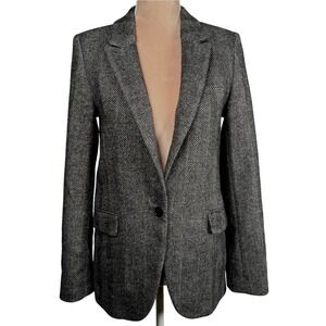 Marciano Herringbone Blazer Women XS Charcoal Wool Blend Single Button Pocket